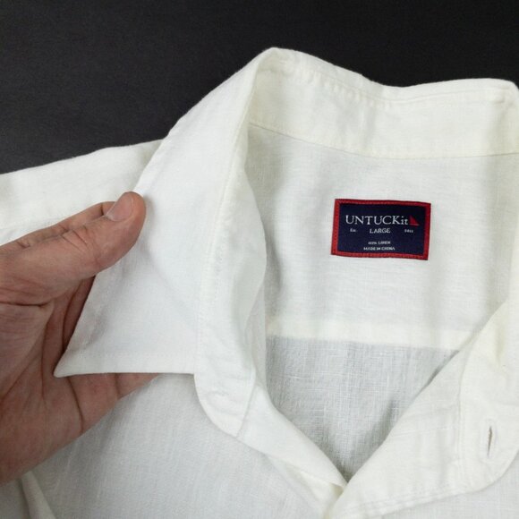 UNTUCKit Linen Shirt Men's Large Solid White Casual Summer Short Sleeve Calvano - Picture 7 of 13